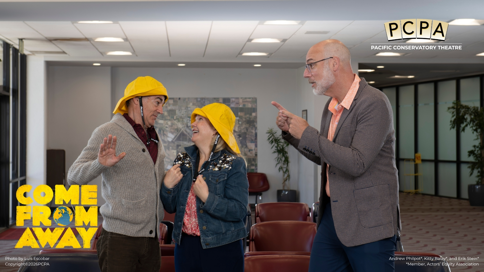 Two actors looking at each other while other actor points at them